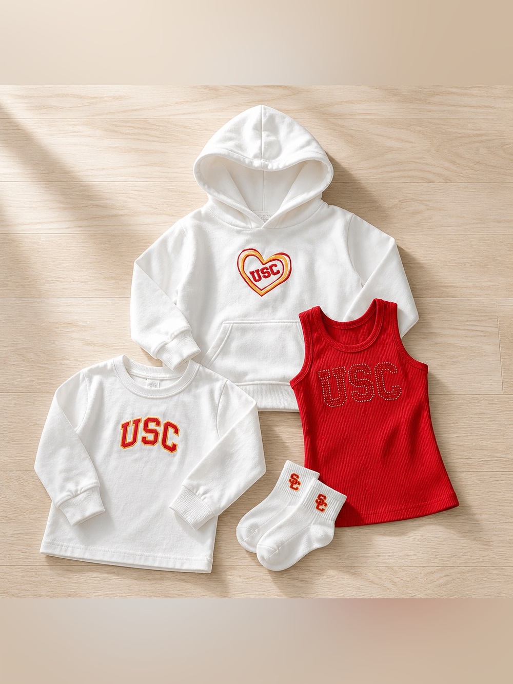 USC Trojans Set Of 4 ~ Sweatshirt~ Tank Top ~Long Sleeve Shirt & Socks ~ Size 2T